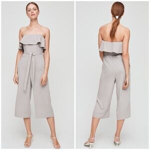 ARITZIA Babaton Strapless Flutter Jumpsuit In Taupe